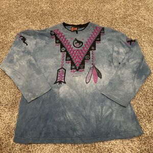 Vtg 90s Dagoli Canada Starwalker Native Art Tie-Dye Long Sleeve Shirt Size Large